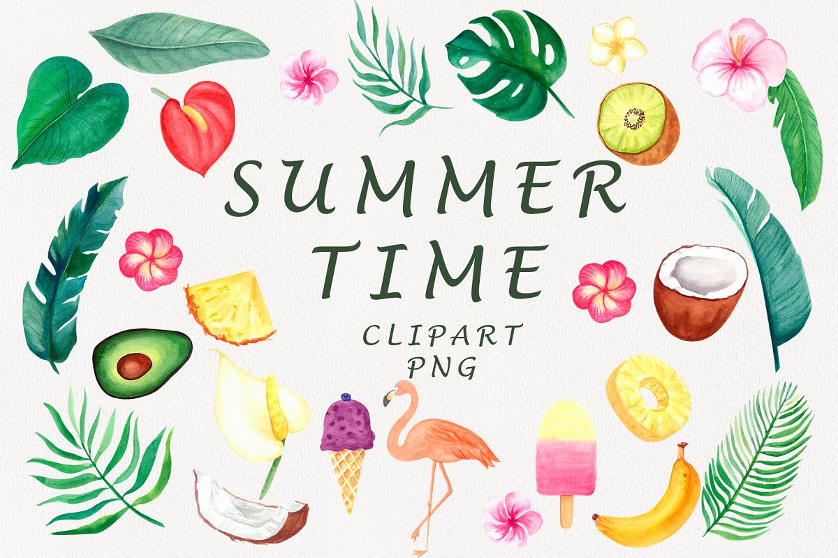 Download Summer Time Tropical Theme Watercolor Clipart 305482 Illustrations Design Bundles