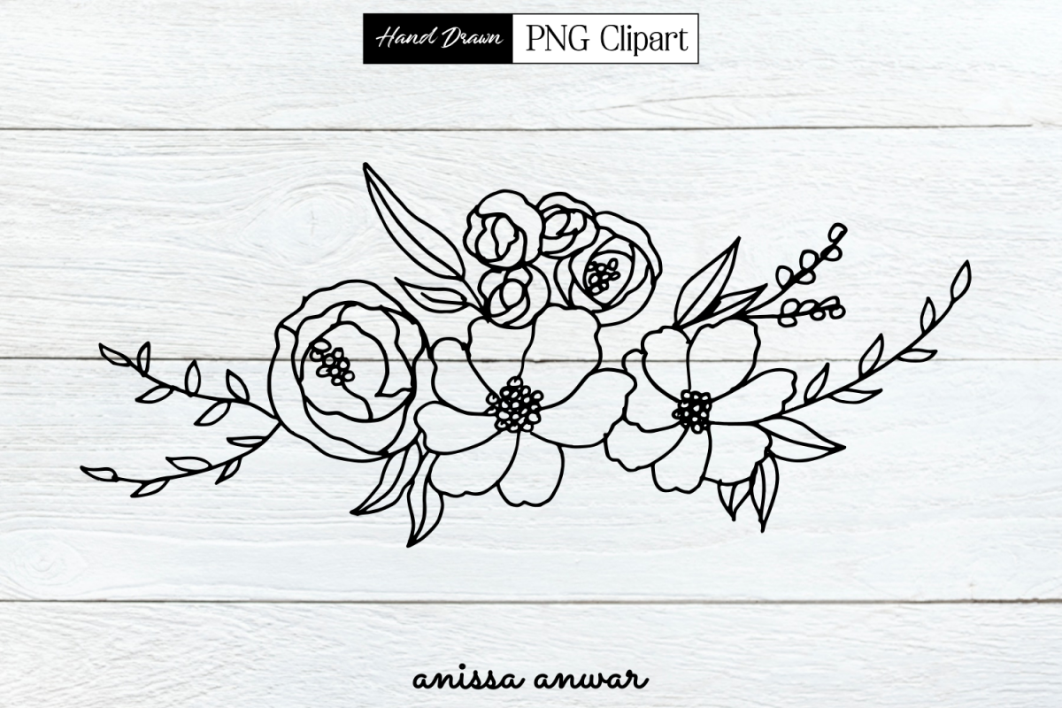 Flowers Bouquet Line Art, Png Clipart, Sublimation Printable example image 1