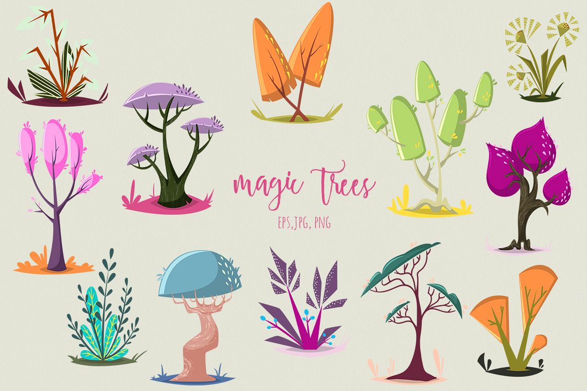 Cartoon magic trees set example image 1