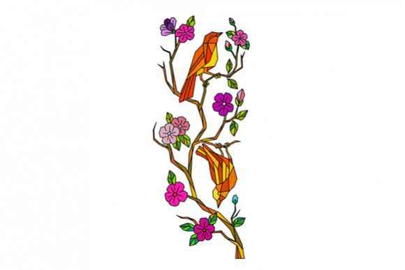 Bird on Cherry Blossom Low Polygon example image 1