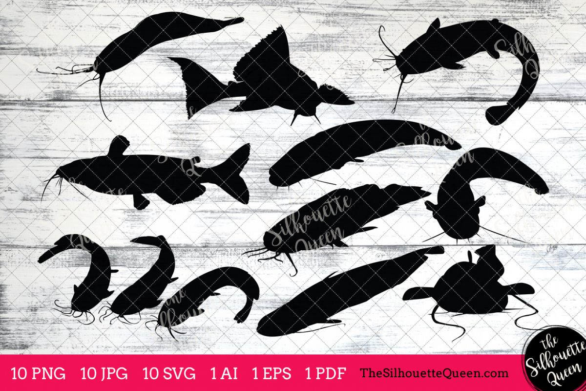 Catfish Silhouettes Clipart Clip Art(AI, EPS, SVGs, JPGs, PNGs, PDF