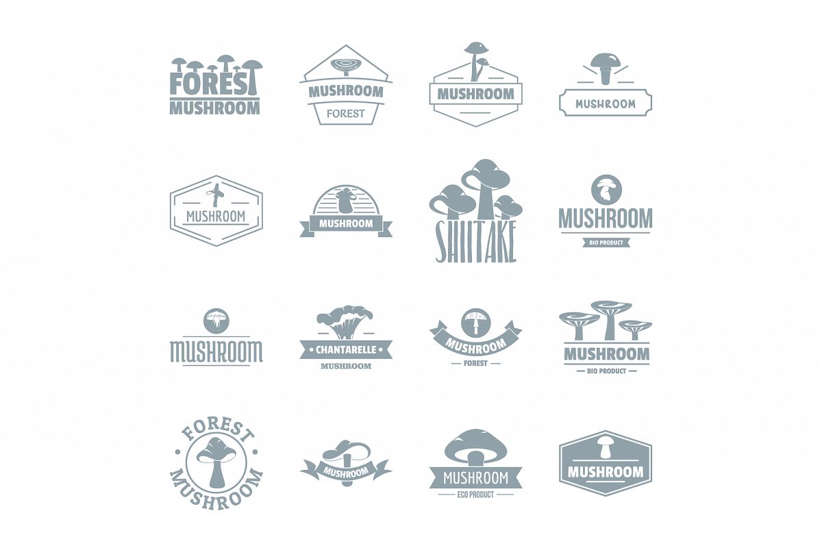 Mushroom forest logo icons set, simple style example image 1