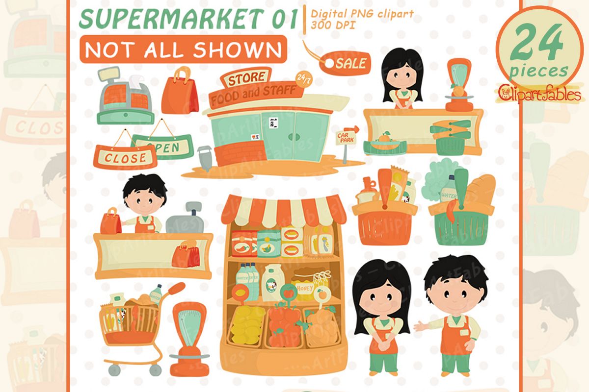 Cute SUPERMARKET clipart, Grocery clipart, Shop art- INSTANT example image 1