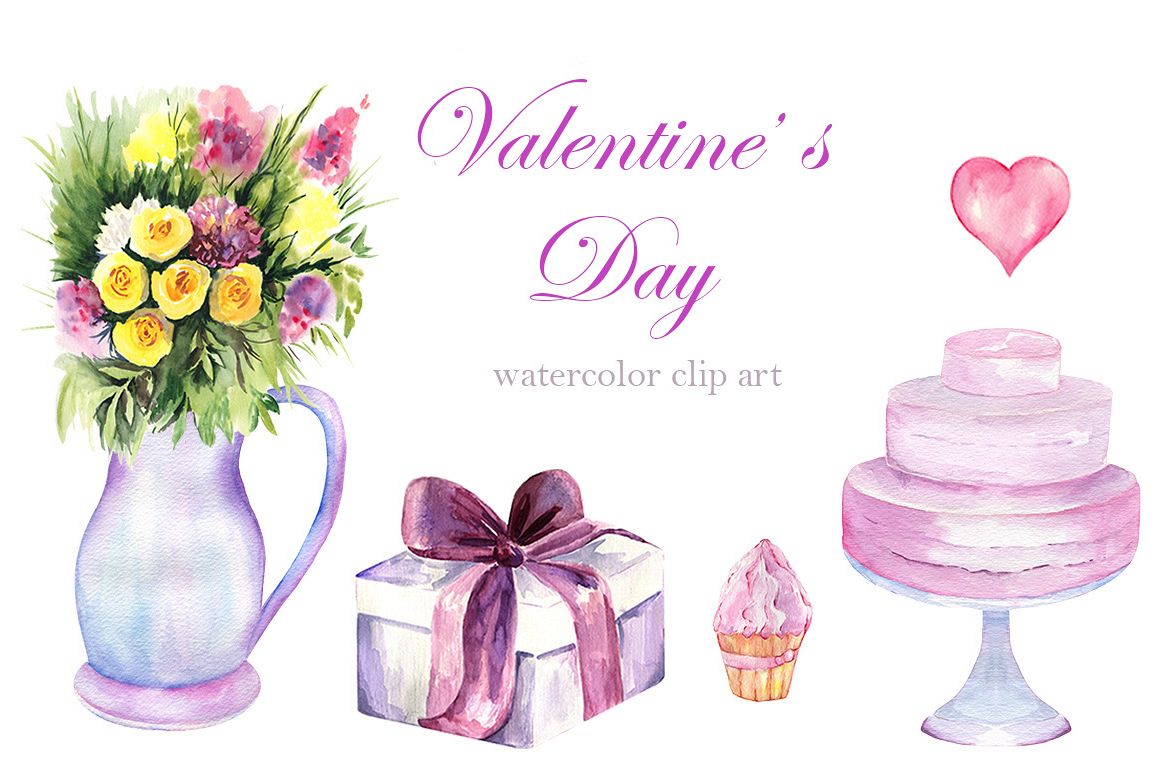 Watercolor Valentine's Day Set example image 1