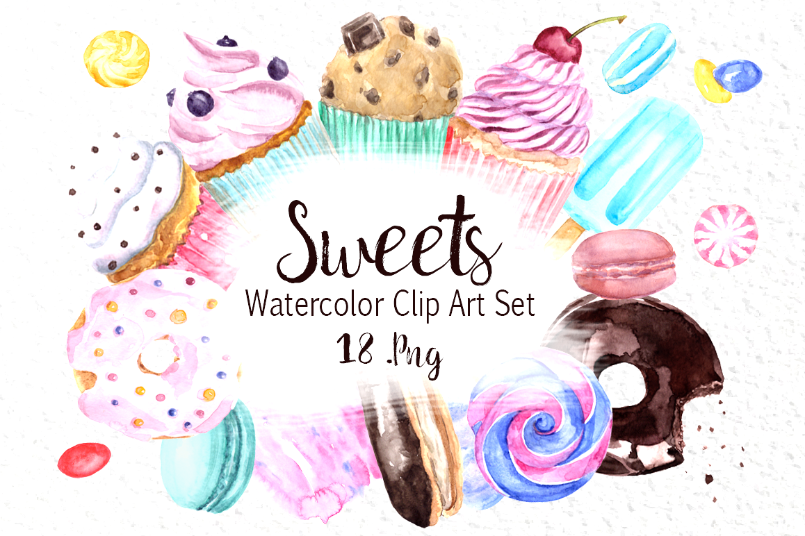 Watercolor Sweets Clip Art Set example image 1