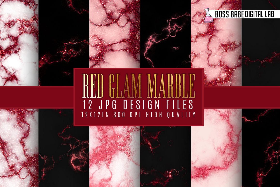 Red Glam marble digital paper example image 1