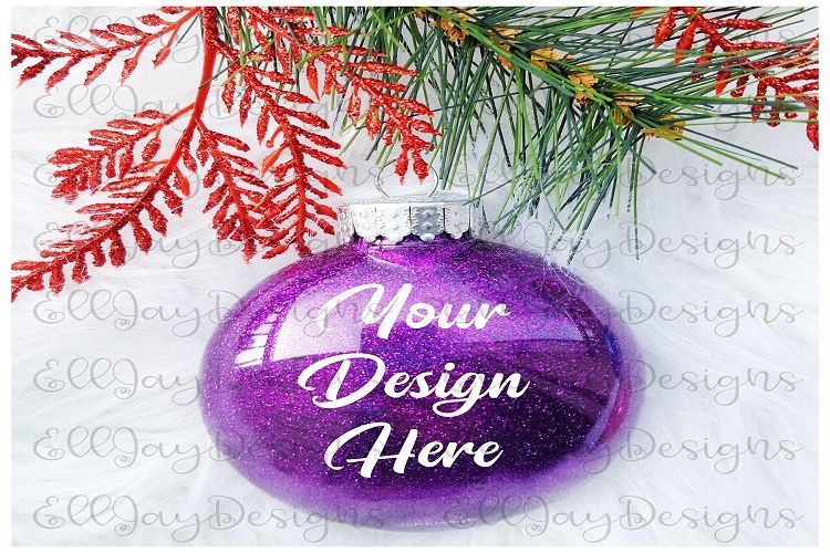 Purple Christmas Glitter Ornament Mock up example image 1