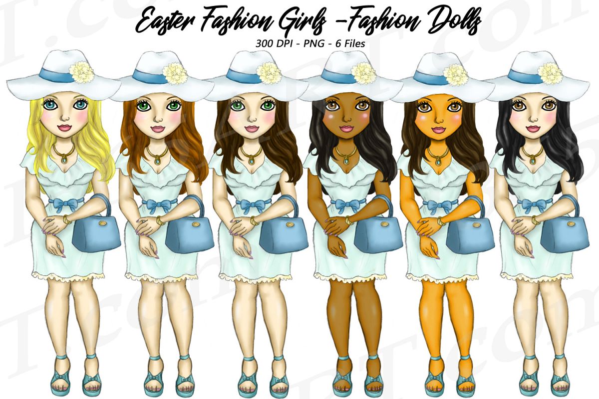 Easter Fashion Girls Clipart, Black Girl Dolls Fashion PNG example image 1