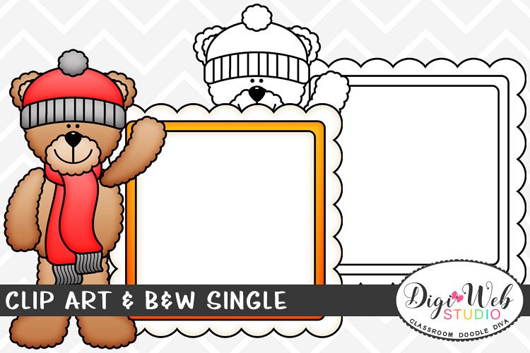 Clip Art & B&W Single - Winter Teddy Bear w/ Message Board example image 1