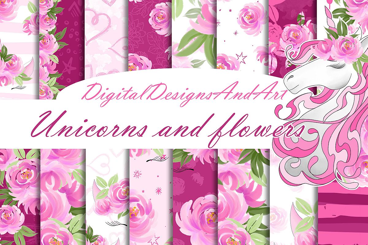 Unicorns and flowers in pink example image 1