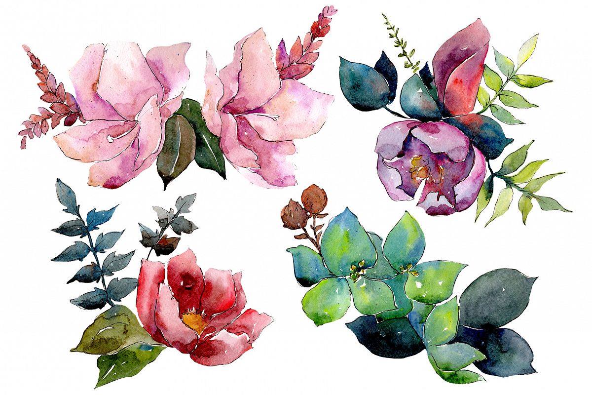 Bouquet of tropical flowers PNG watercolor example image 1
