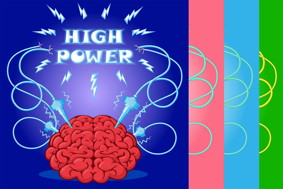 Set of poster: brain with electrodes energized. Vector illustration. example image 1
