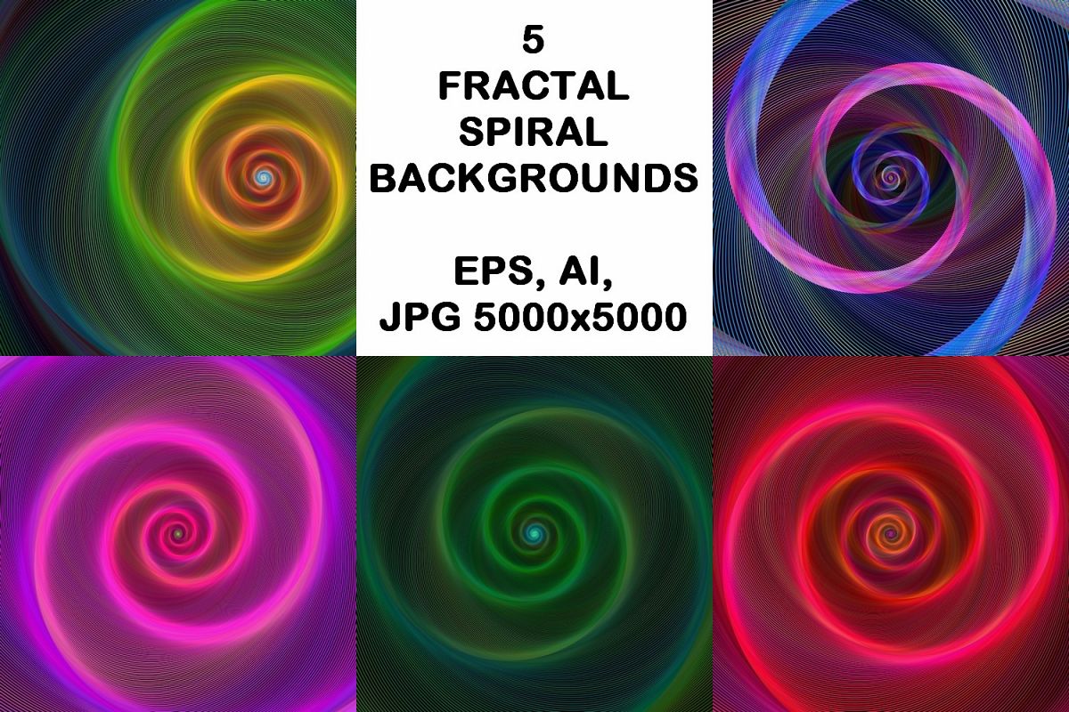 5 Fractal Spiral Backgrounds (AI, EPS, JPG 5000x5000) example image 1