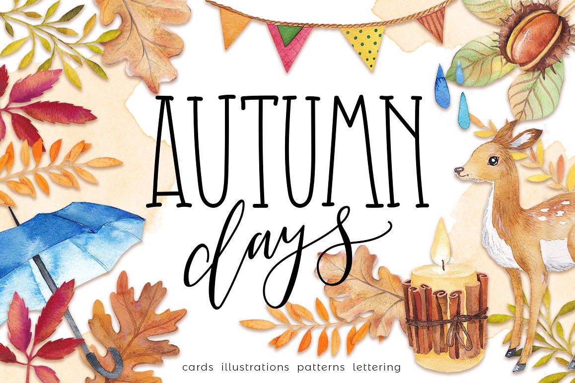 Autumn days - mood watercolor bundle example image 1