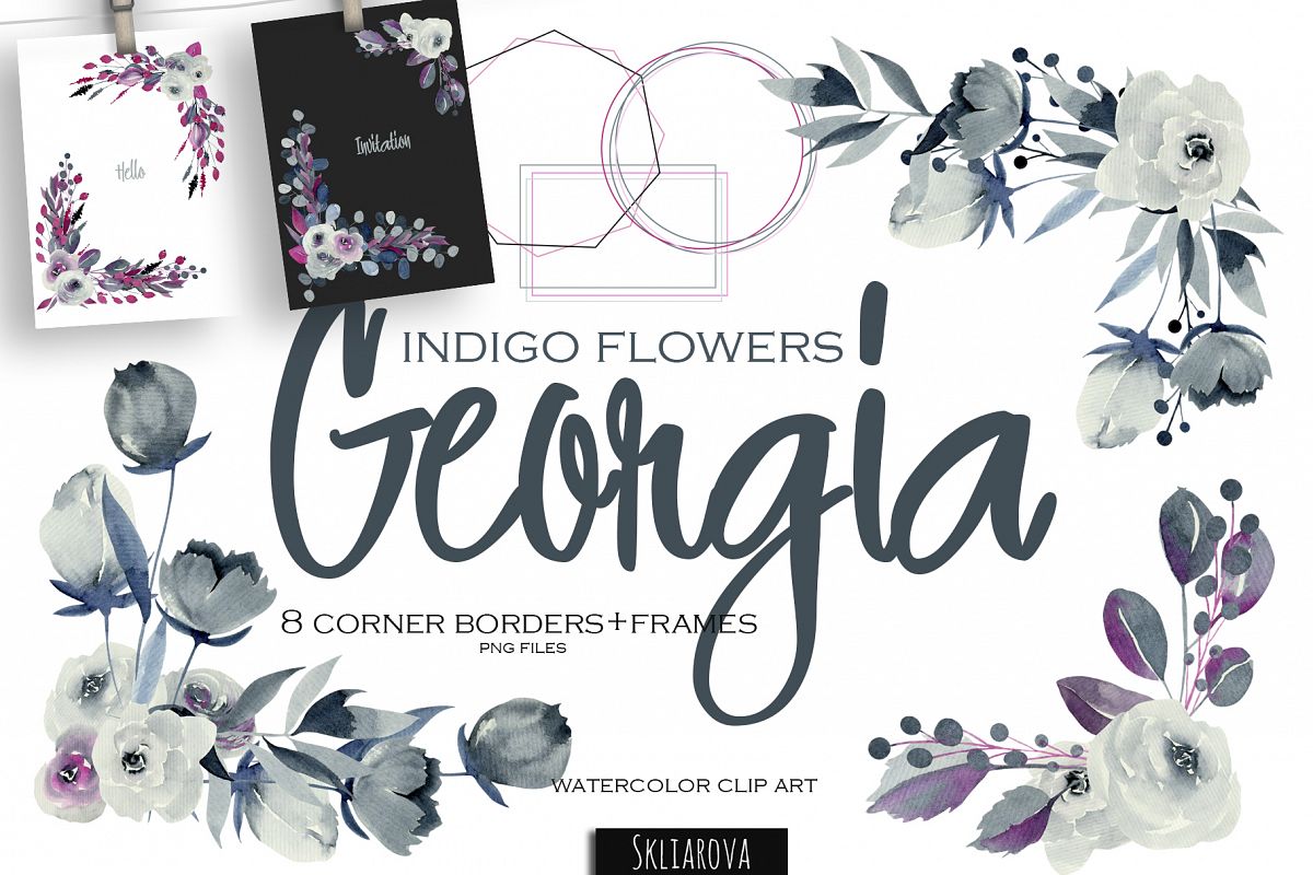 Georgia. Indigo corner borders set. example image 1