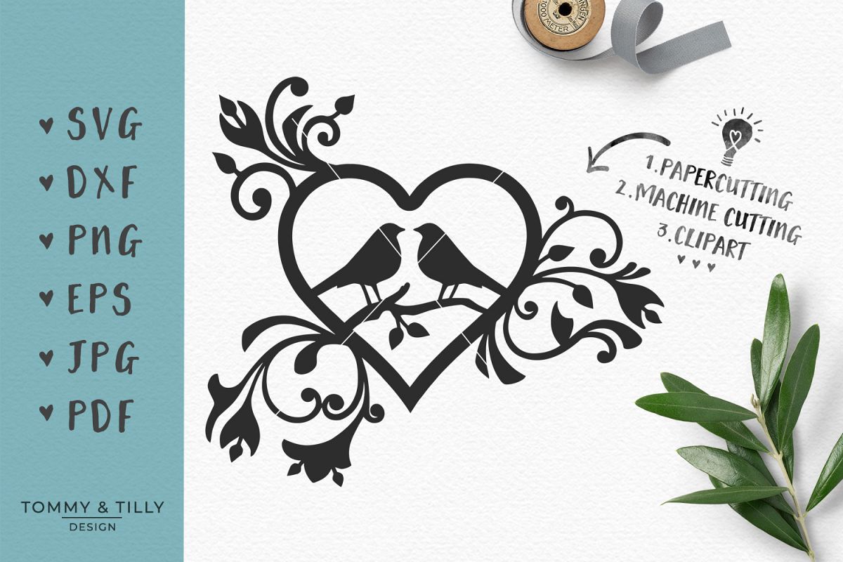 Download Love Birds Heart - SVG EPS DXF PNG PDF JPG Cutting File