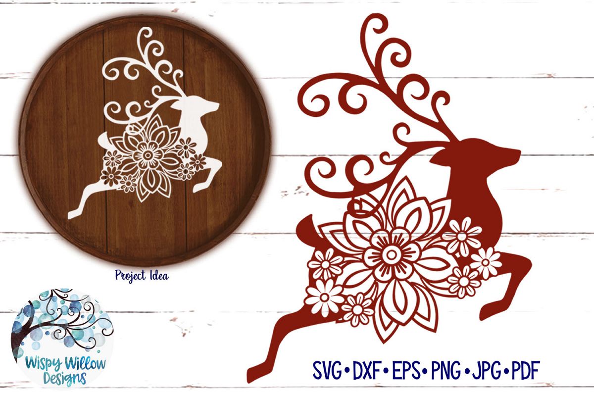 Floral Reindeer SVG | Christmas SVG Cut File example image 1
