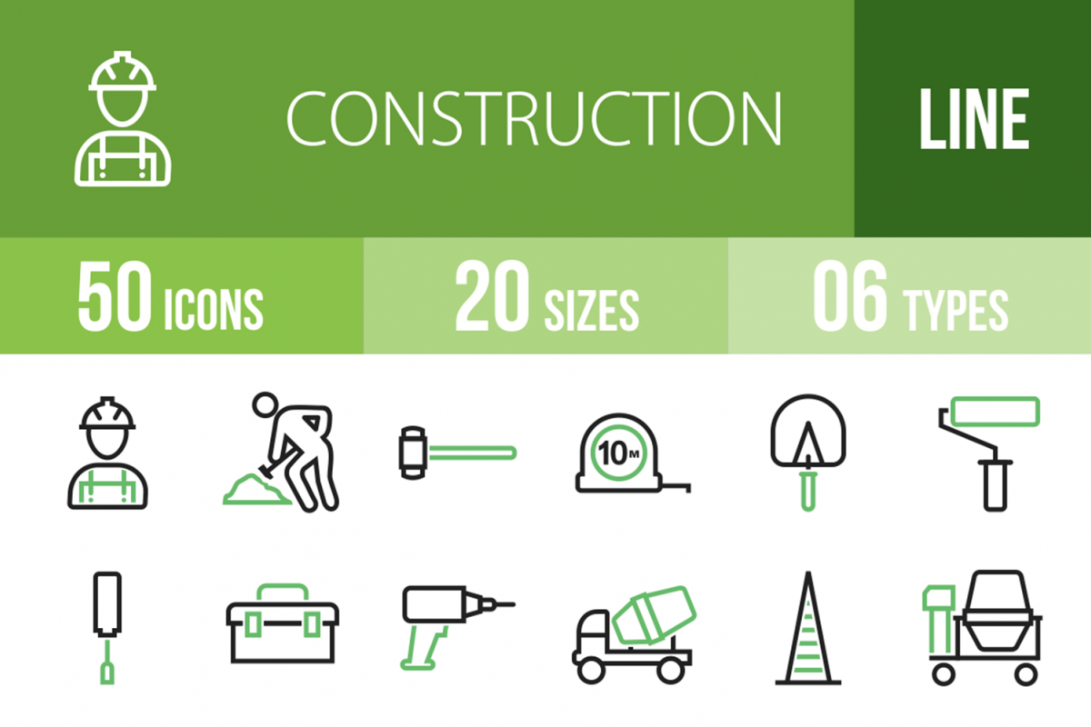 50 Construction Line Green & Black Icons example image 1
