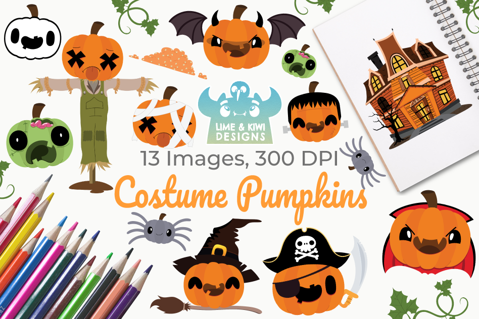 Costume Pumpkins Digital Clipart, Instant Download Vector example image 1
