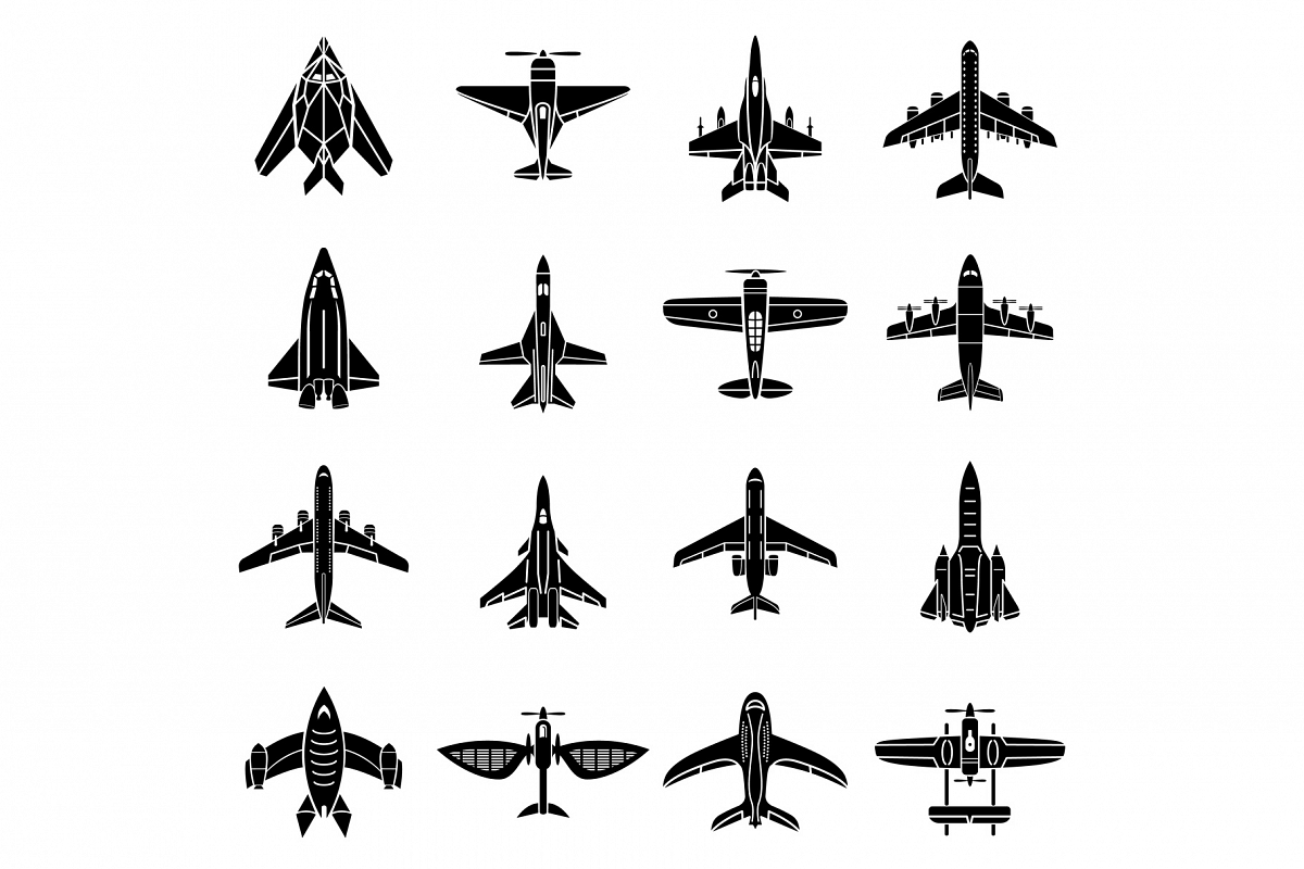 Airplane top view icons set, simple style example image 1
