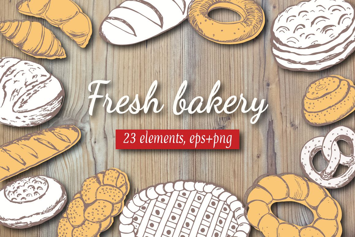 Sketch of bread and pastries. example image 1