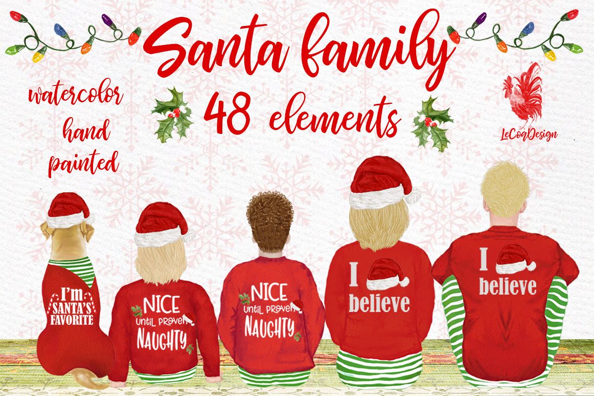 Download Christmas family clipart, Santa hat, Santa matching pajamas