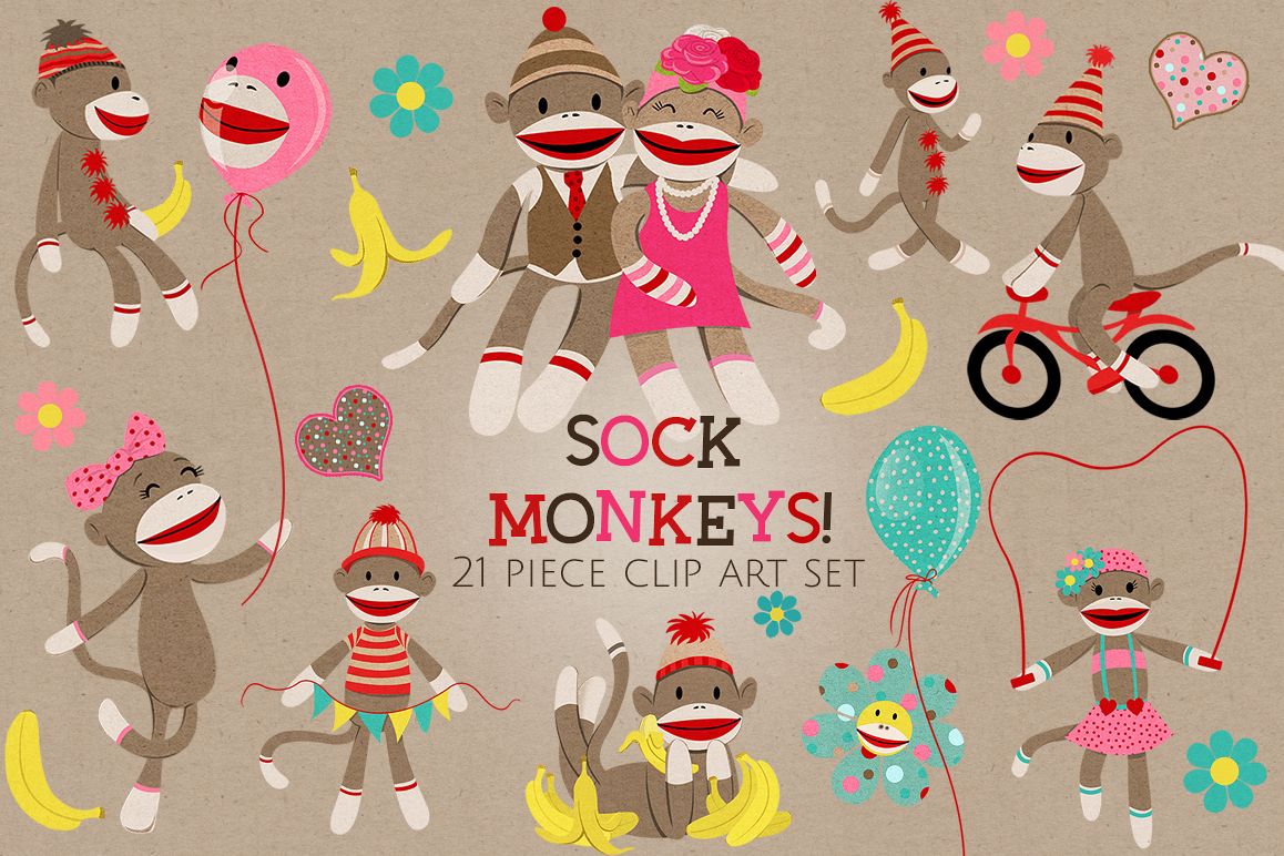Sock Monkeys Clip Art Set example image 1
