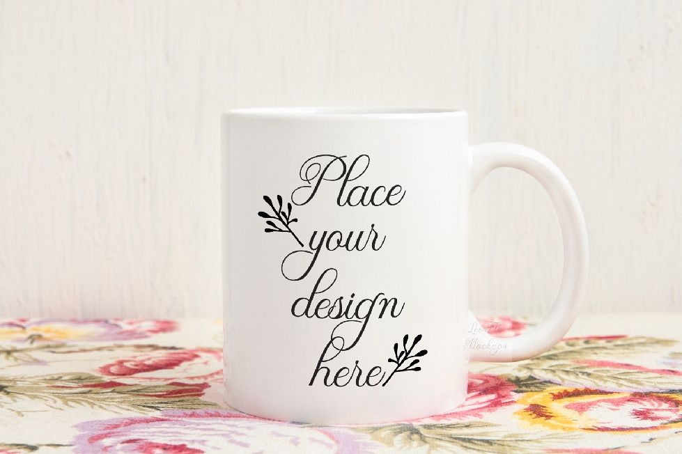 White coffee mug mock up vintage rustic floral example image 1