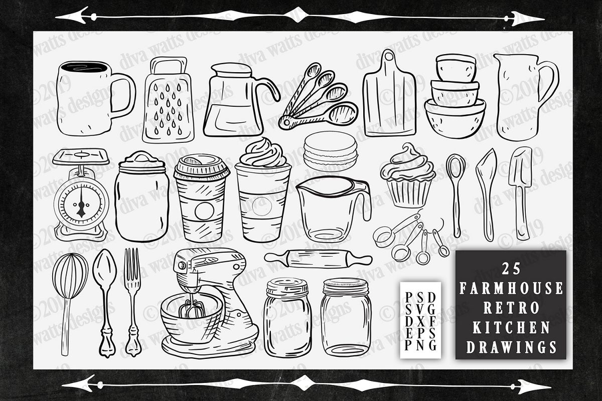 Farmhouse Retro Kitchen Graphics Cutting Files and Clipart example image 1