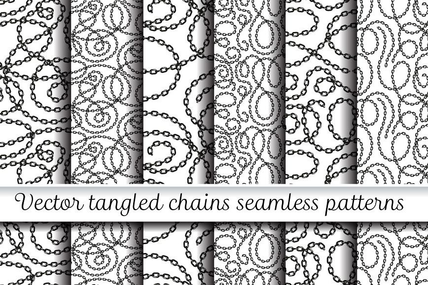 Vector tangled chains seamless patterns set example image 1