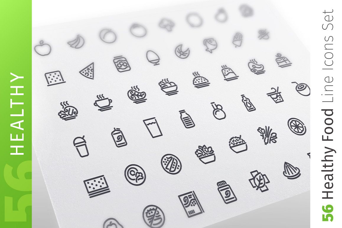 Healthy Food Line Icons Set example image 1