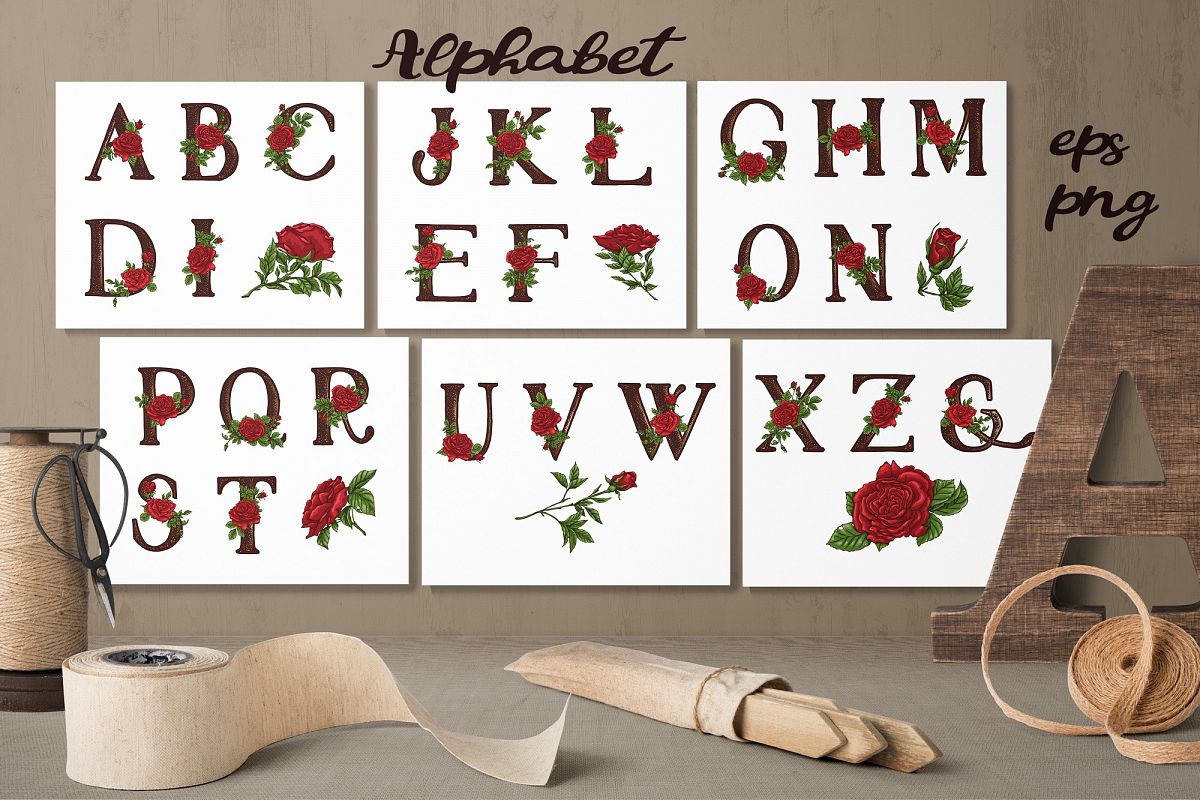 Roses – Vector Alphabets Set example image 1