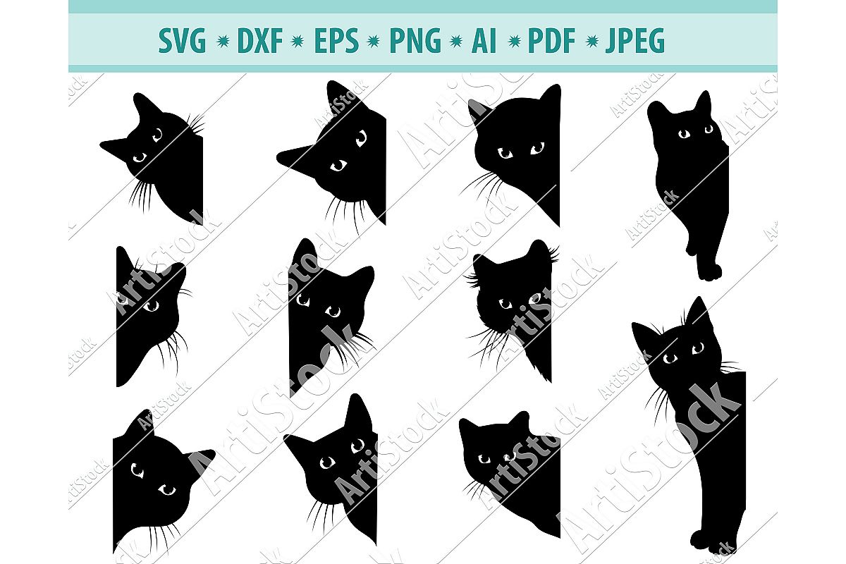 Download Cat SVG, Black cat svg, Peeking cats clipart, Dxf, Png, Eps (413489) | SVGs | Design Bundles