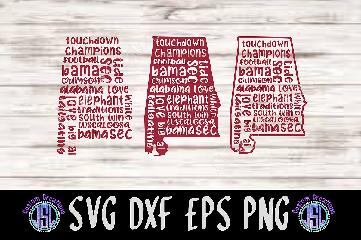 Alabama State with Words Set of 3 Bundle | SVG DXF EPS PNG