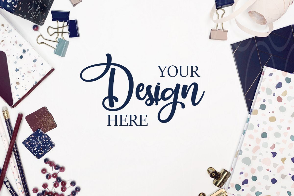 Gold and blue Stationery mock up Styled photo product example image 1