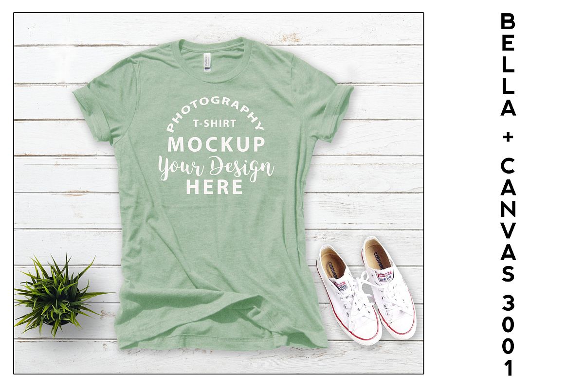 Bella Canvas 3001 T-shirt mock-up Heather Prism Mint example image 1