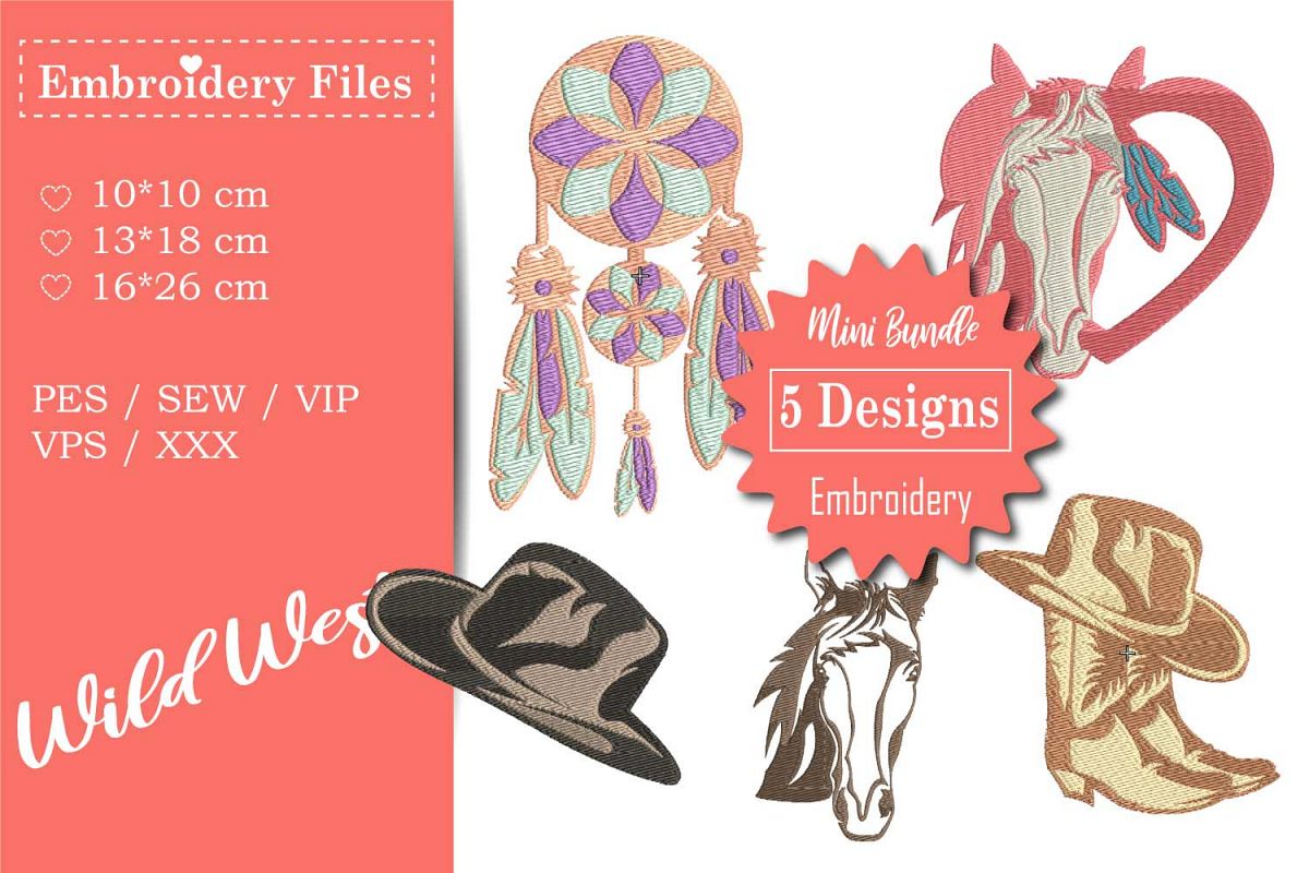 Wild West - Mini Bundle - Embroidery Files for Beginners example image 1