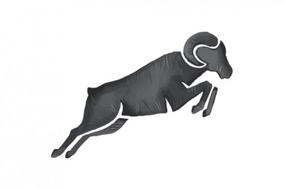 Ram Goat Silhouette Jumping Watercolor example image 1