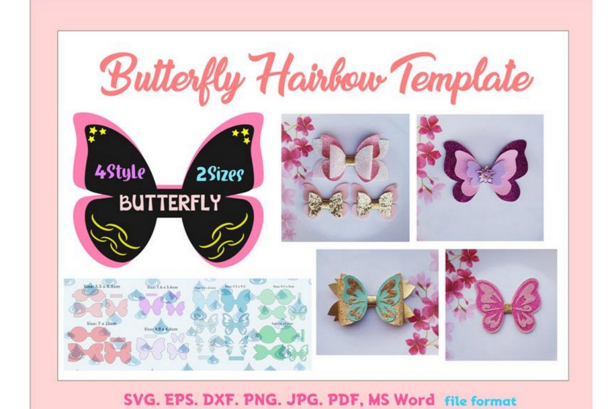 Butterfly Hair Bow Template Bundle 4 Style 2 Sizes Svg Pdf.