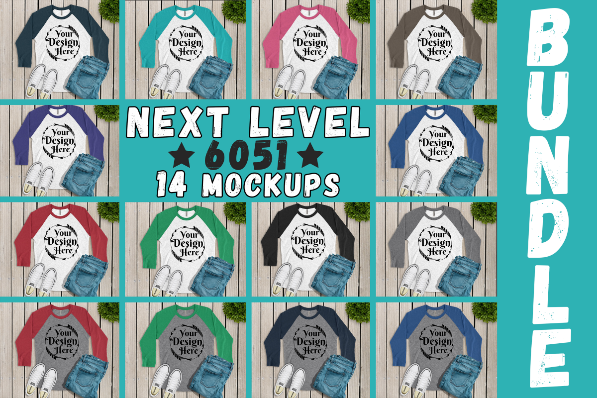 MEGA BUNDLE 14 Mockups Next Level 6051 3/4 Sleeve MultiColor example image 1