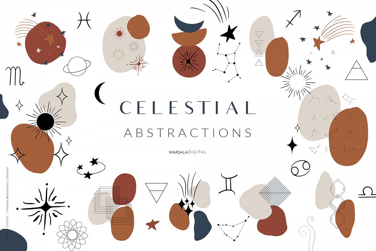 Celestial Abstract Set, Zodiac Stars example image 1