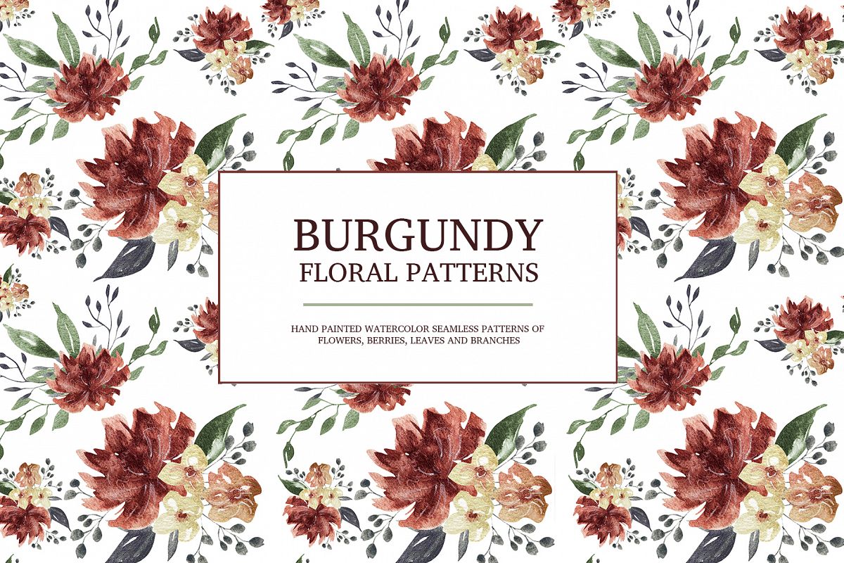 Burgundy floral seamless patterns, Seamless peony pattern example image 1