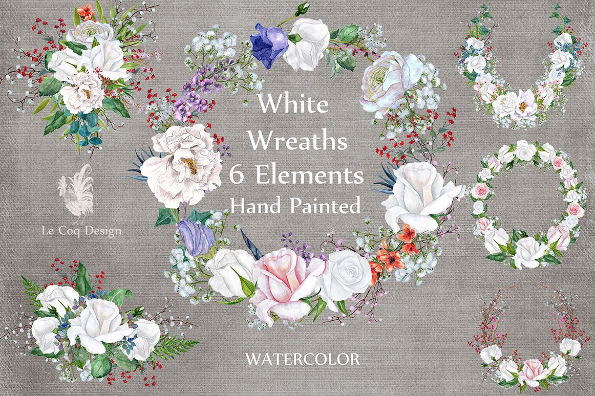 Watercolor roses wreaths clipart example image 1