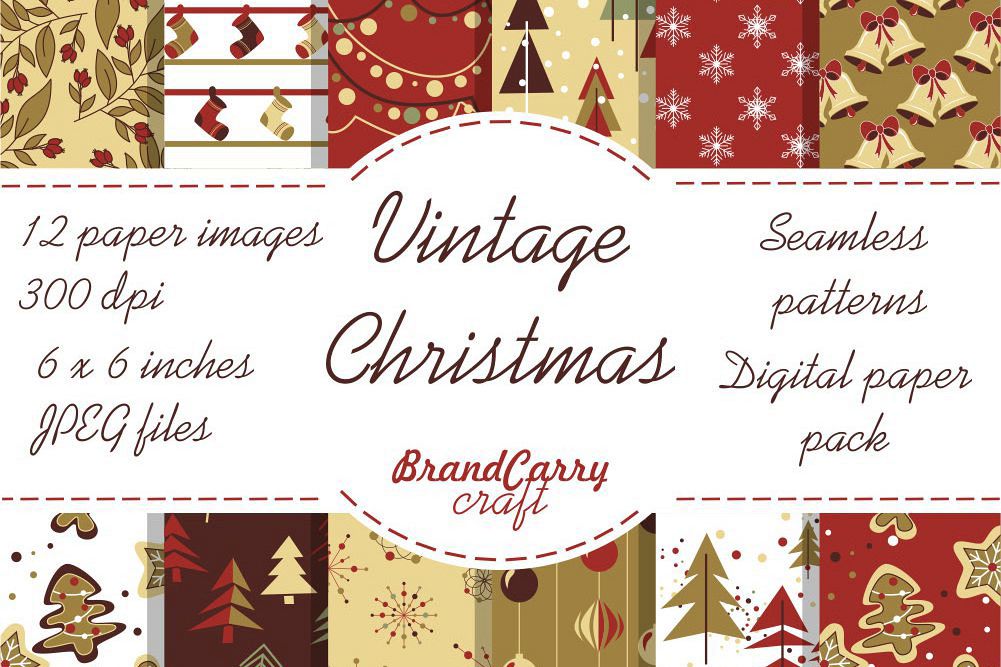 Vintage Christmas Digital Papers example image 1