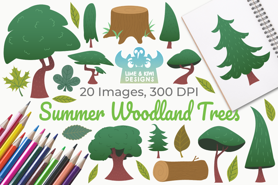 Summer Woodland Trees Clipart, Instant Download Vector Art example image 1