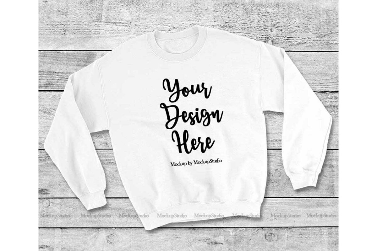 White Sweatshirt Mock Up, Unisex Sweatshirt Flat Lay Display example image 1