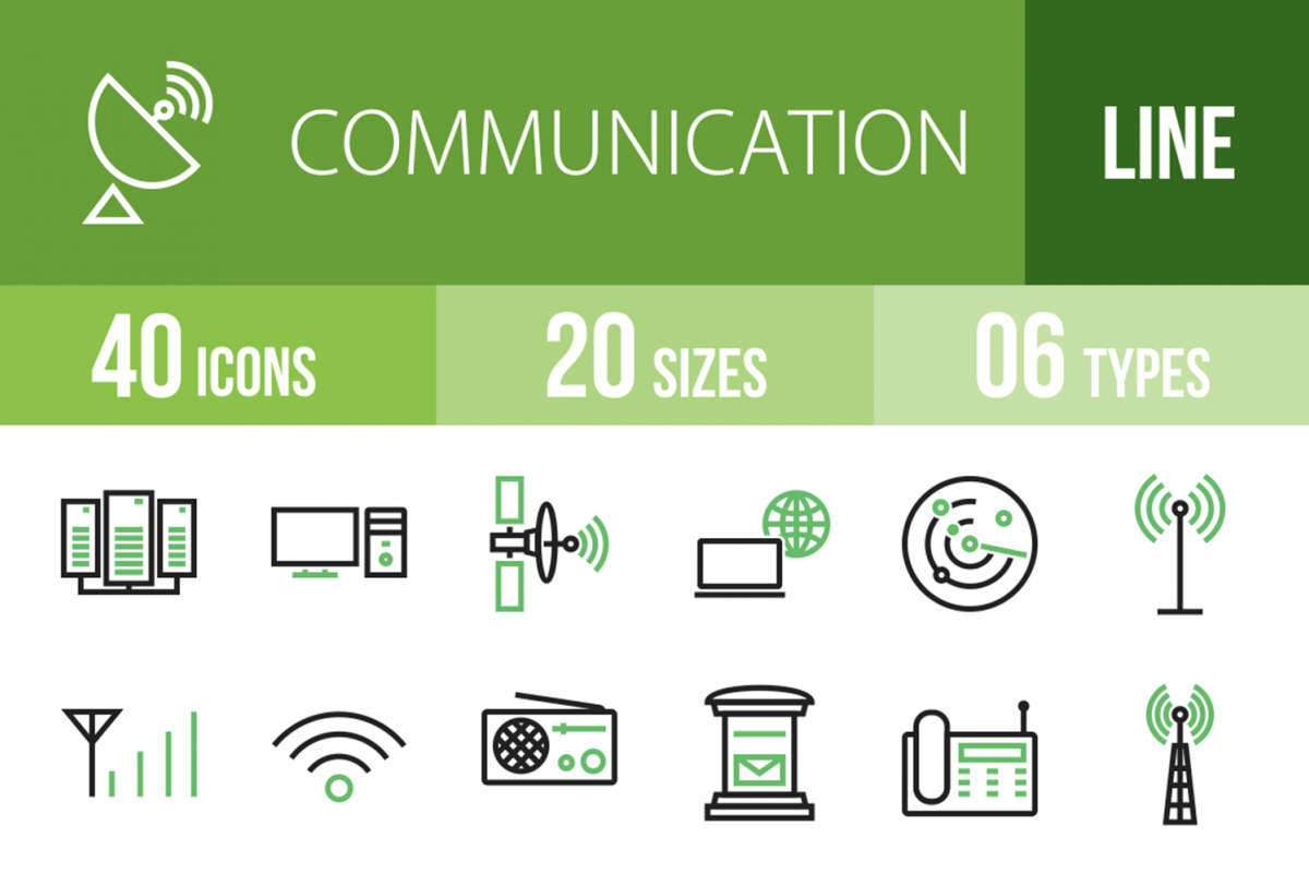 40 Communication Line Green & Black Icons example image 1