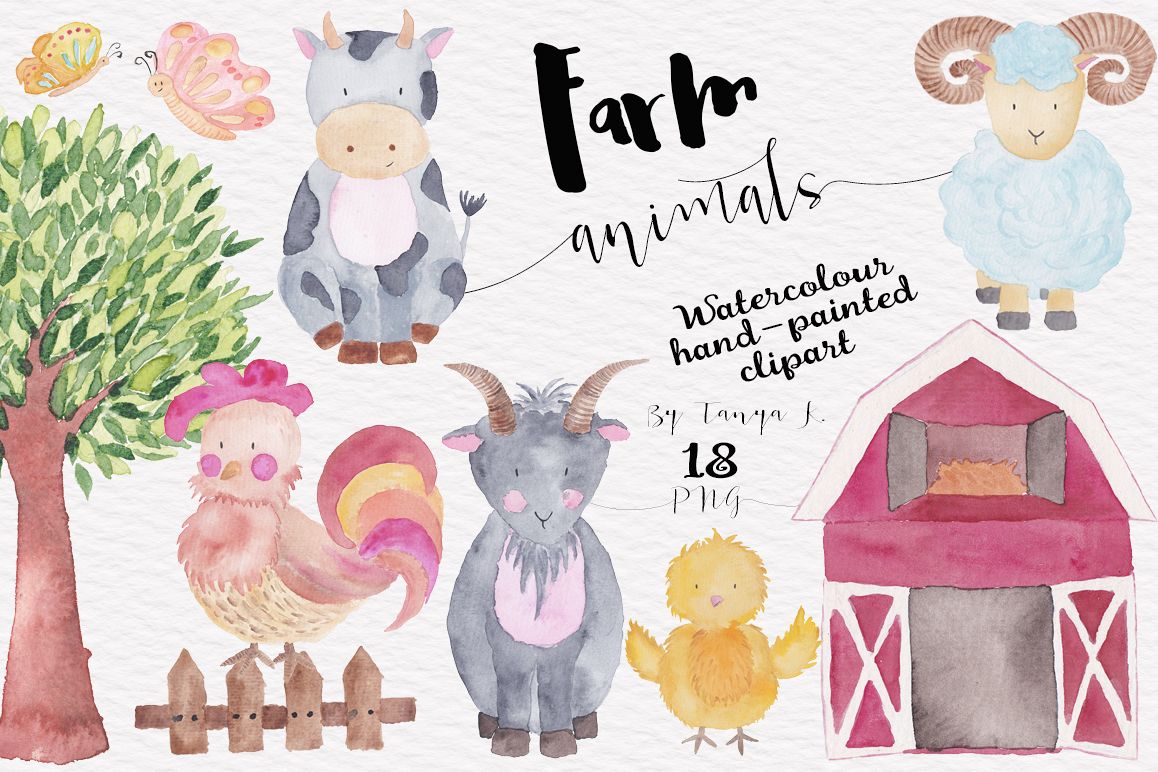 Farm Animals Watercolor Collection example image 1