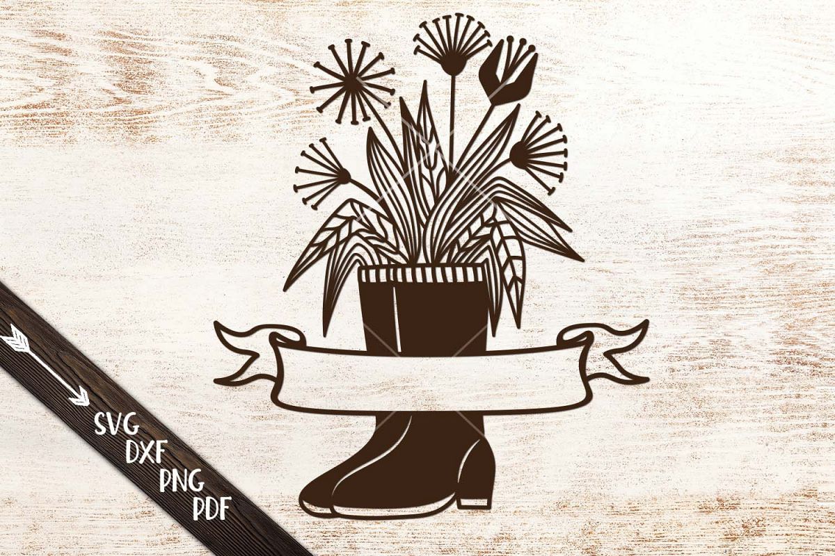 Flowers Wellies Rain boots monogram svg dxf laser paper cut example image 1