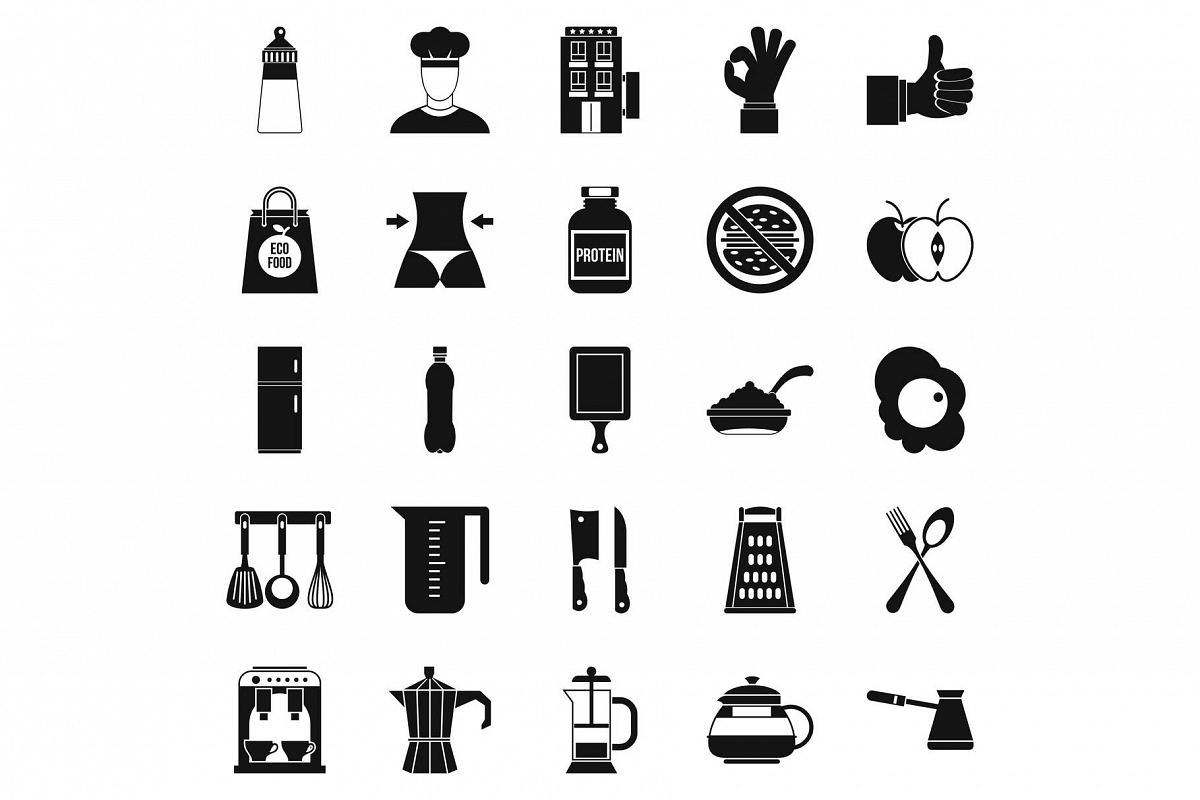 Different food icons set, simple style example image 1